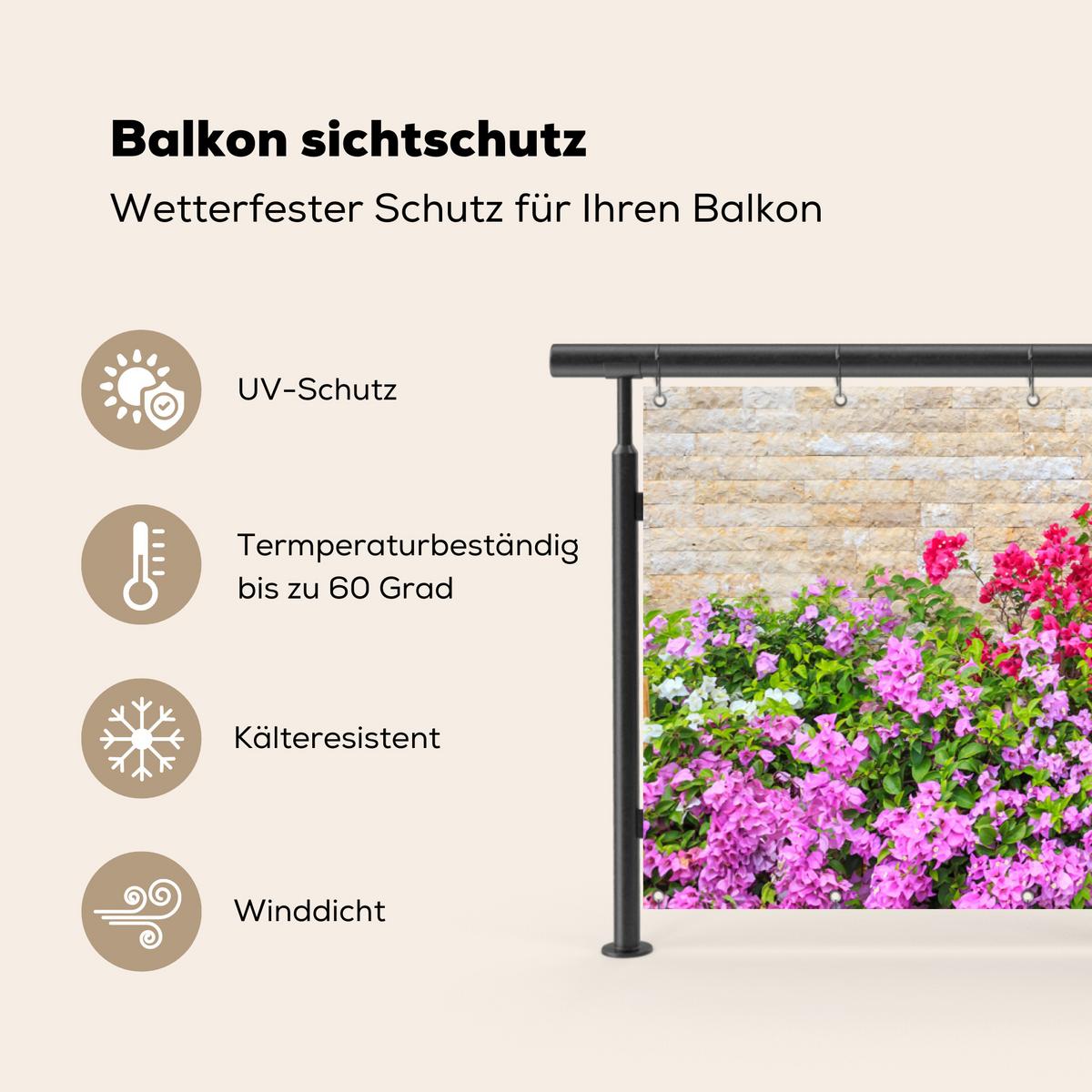 BALKON-SICHTSCHUTZ Blumen - Pflanzen - Blätter - Steine Balkon Deko 300x110 cm - Pink, Kunststoff (300/110cm) - MuchoWow