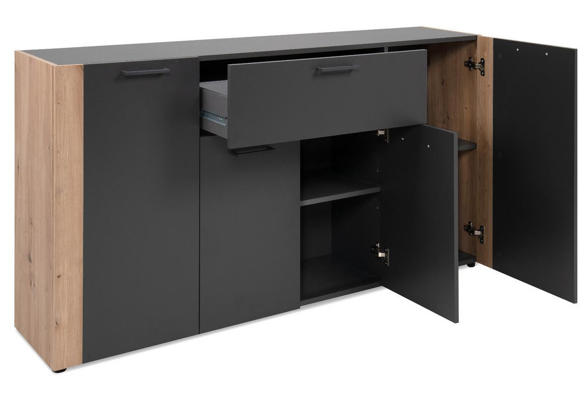 SIDEBOARD grau, Artisan Eiche 162 x 85 cm, Kommode 4-türig - Anthrazit/Schwarz, Holzwerkstoff/Kunststoff (162/85/34.5cm) - Furn.Design