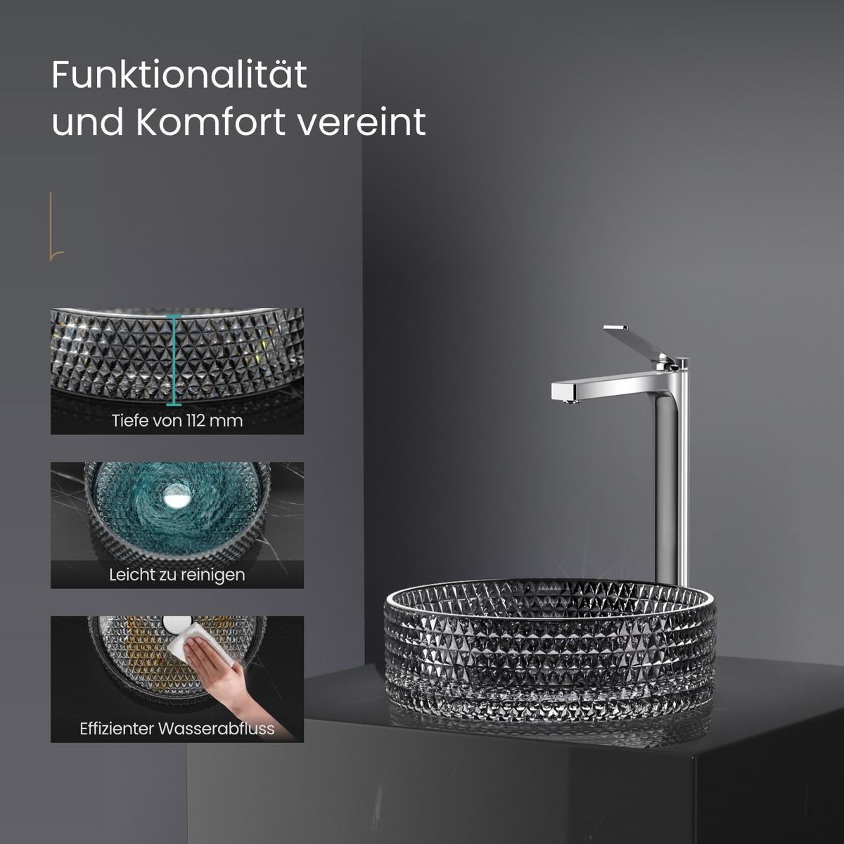 WASCHBECKEN Glas Schwarzes Rund Ø36 / 11,2 cm - Schwarz, Glas (36/12/36cm) - EMKE