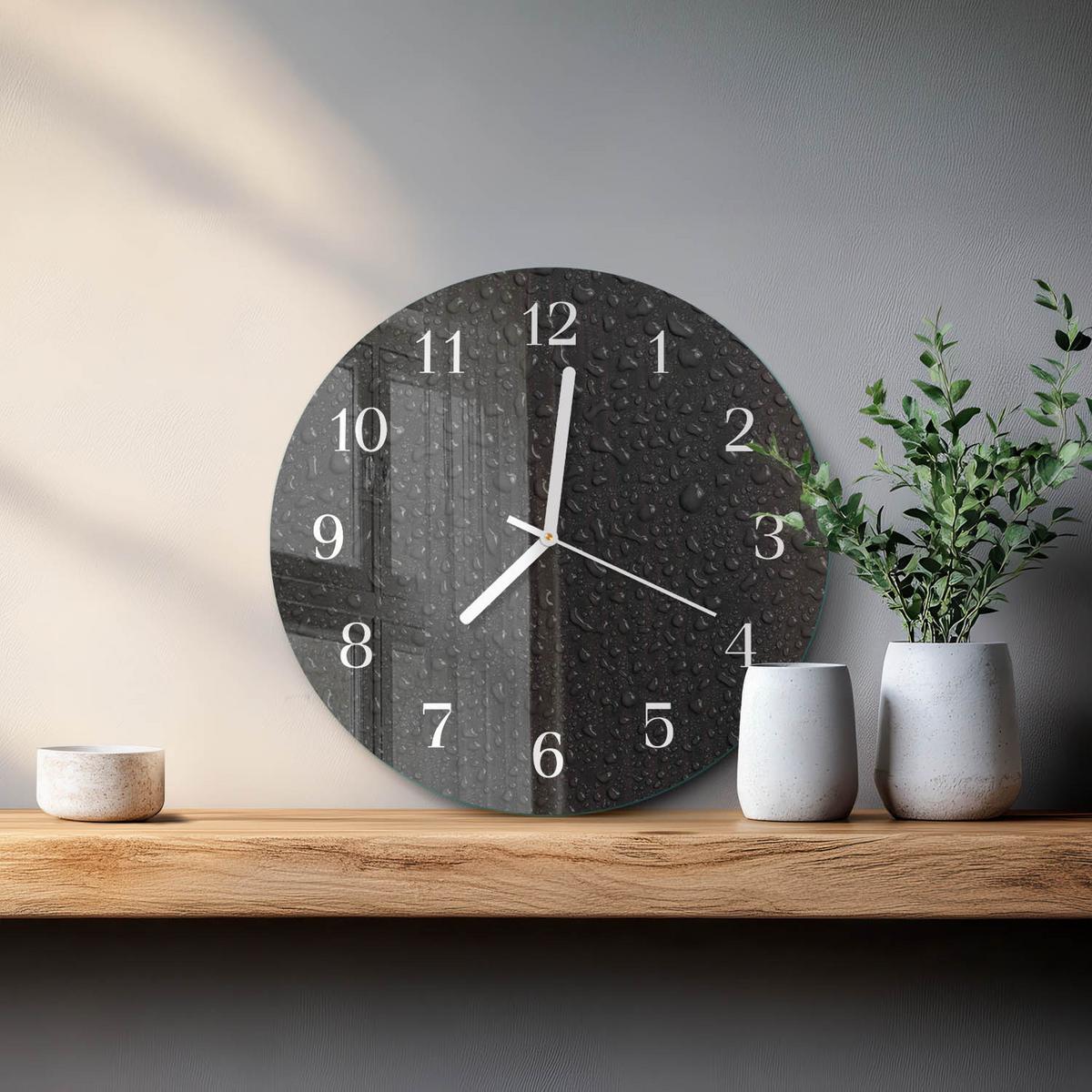 WANDUHR aus Glas Ø30 cm - Wassertropfen - Schwarz, Glas (30/30/0.4cm) - TULUP