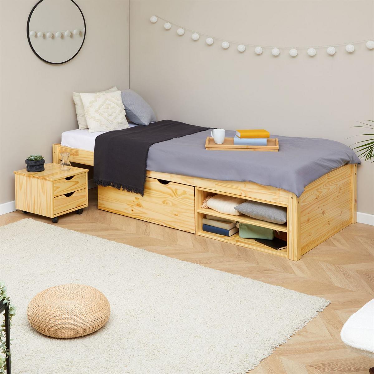 SCHUBLADENBETT SABRINA 90x190 cm natur - Naturfarben, Holz (90/190cm) - IDIMEX