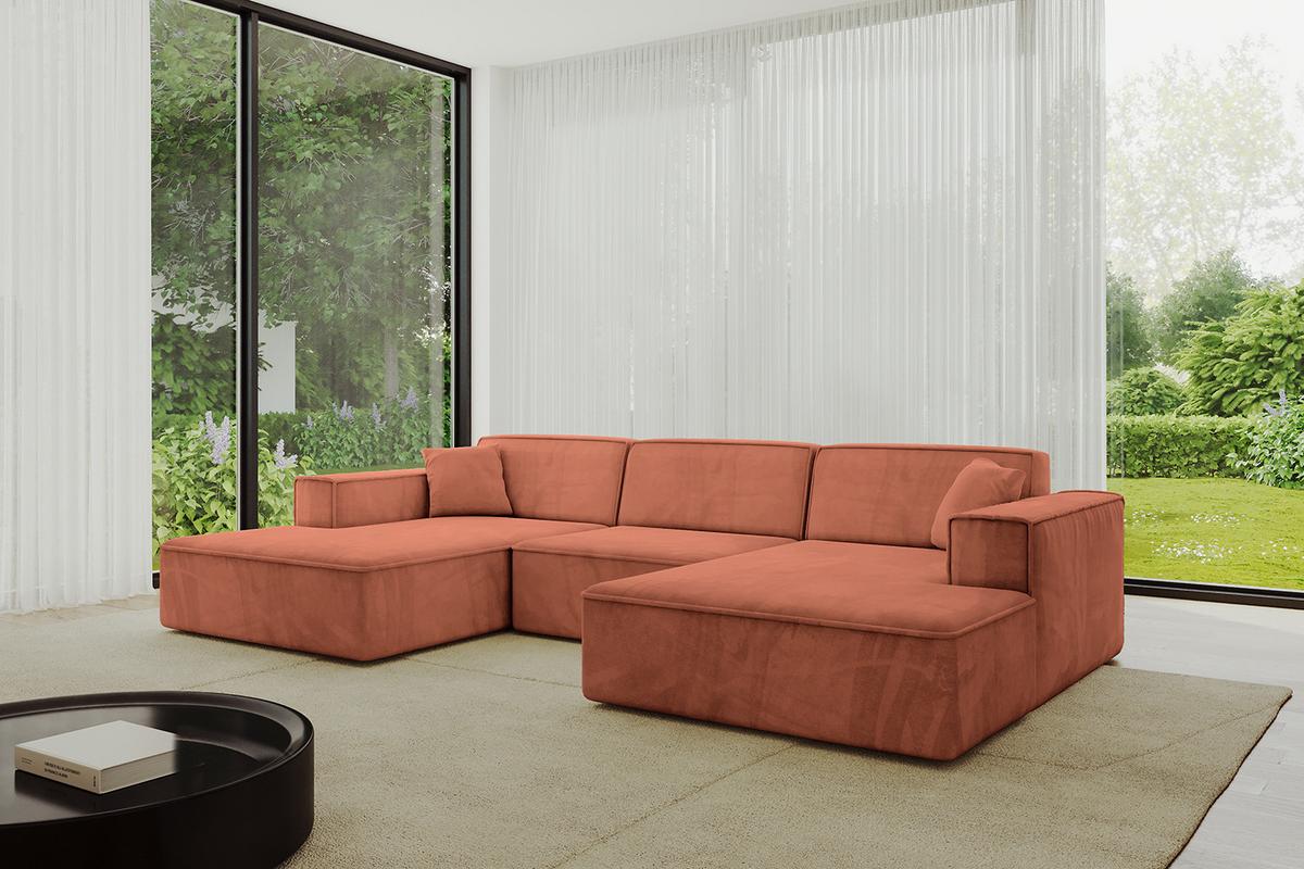 WOHNLANDSCHAFT IREA-U1-v4 - 301x165x77 cm Apricot - Koralle, Holzwerkstoff/Textil (301/77/165cm) - ALTDECOR