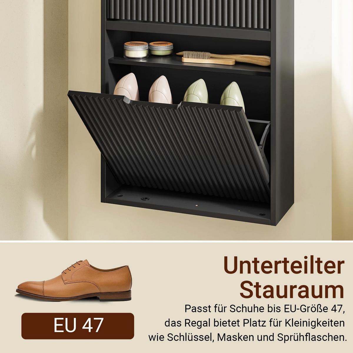 SCHUHSCHRANK Schmal, Schuhkipper Schwarz 50x100x19cm - Schwarz, Holzwerkstoff (19/100/50cm) - SoBuy