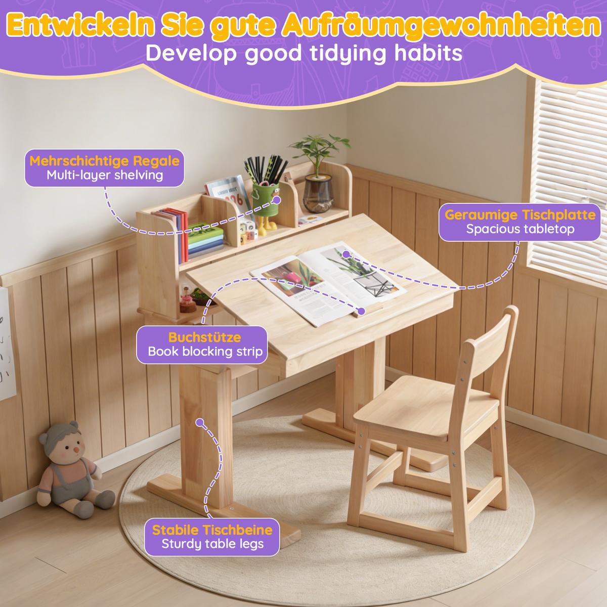 SCHREIBTISCH Massivholz Höhenverstellbar Neigbar 0-43° Natur - Naturfarben, Holzwerkstoff (60/92/89cm) - Urban Meuble