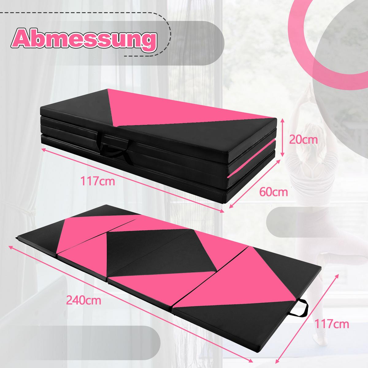 SPORTMATTE Rosa - Pink/Schwarz, Leder (240/120cm) - COSTWAY