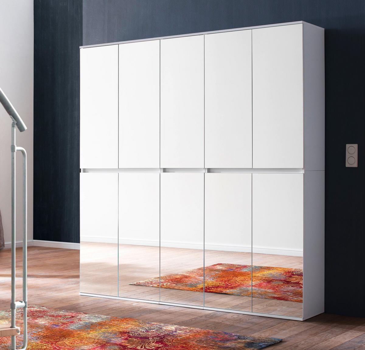 GARDEROBENSCHRANK weiß 185 x 191 cm, Schuhschrank mit Spiegeltüren - Weiß, Glas/Holzwerkstoff (185/191/34cm) - Top.Furn