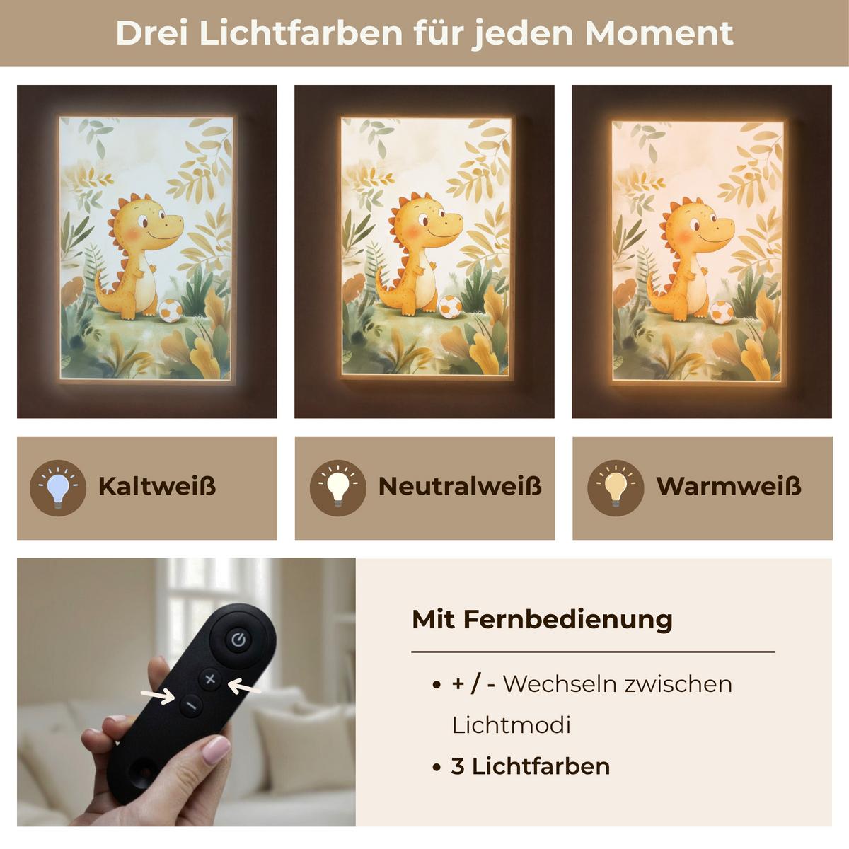 WANDLEUCHTE MIT AKKU Dino - Fußball - Orange 60x90 cm - Beige, Holzwerkstoff (60/90/8cm) - OnlyWow