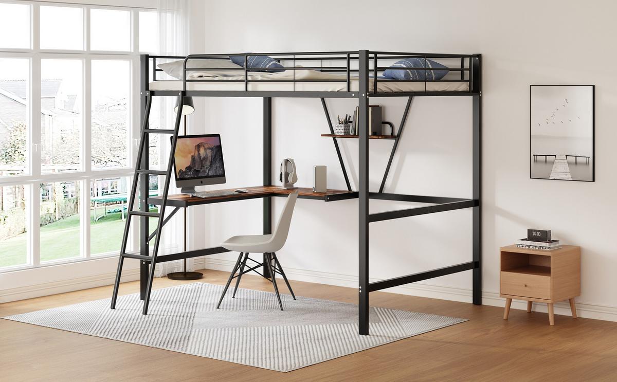 HOCHBETT Schwarz 204,5/149/180,5 cm - Schwarz, Holzwerkstoff/Metall - Urban Meuble