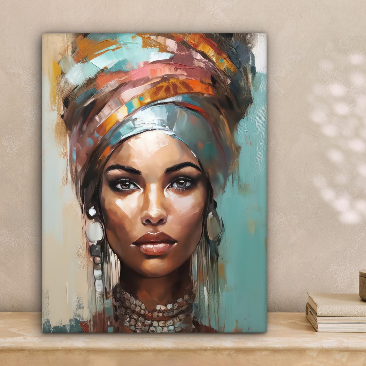 LEINWANDBILD Frau - Kunst - Schmuck - Porträt Room Decor 30x40 cm - Blaugrau, Textil (30/40cm) - MuchoWow