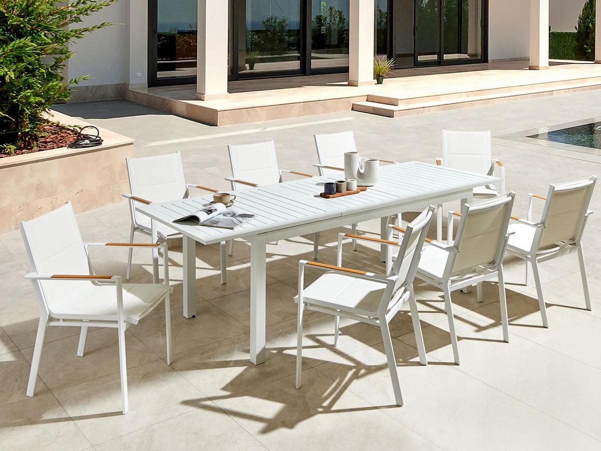 GARTENTISCH 180-240/90 cm Kunststoff Weiß Skaloma - Weiß, Metall (180/90/74cm) - Beliani