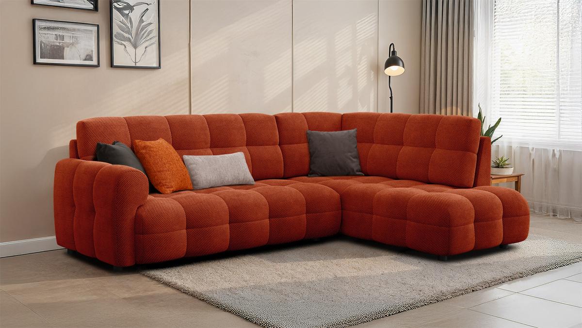 ECKSOFA MELLOW 5-Sitzer, dunkelorange - Dunkelorange/Schwarz, Holz/Textil (283/191cm) - Wozimo
