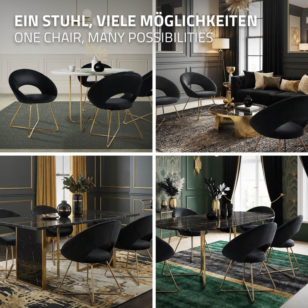 ESSZIMMERSTUHL Schwarz Samt - Goldfarben/Schwarz, Metall (53/77/64cm) - ML-DESIGN