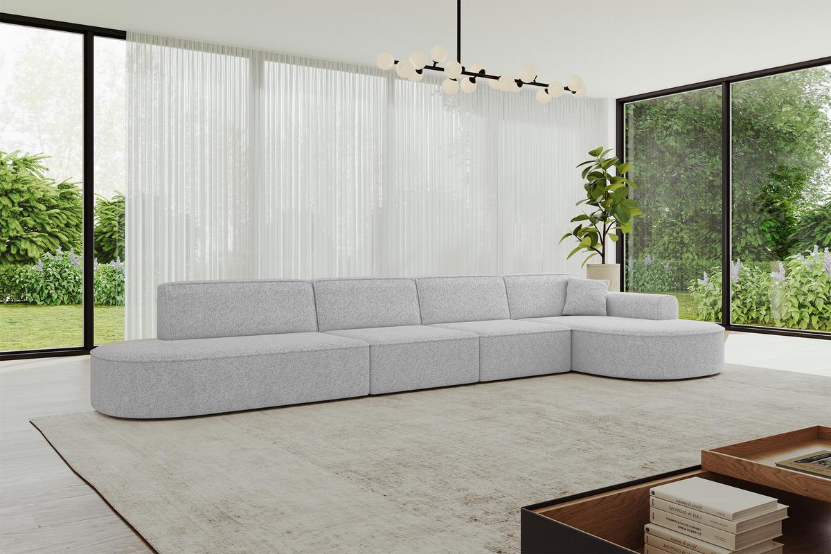 ECKSOFA Ottomane Rechts MARI-L3 - 413x171x79 cm Grau Tissu - Schwarz/Grau, Holzwerkstoff/Kunststoff (171/413cm) - ALTDECOR
