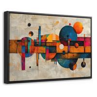 LEINWAND Bilder mit Rahmen - Vintage - Moderne Kunst - Orange - Geometrische Formen - 60x40 - Multicolor, Textil (60/40cm) - MuchoWow