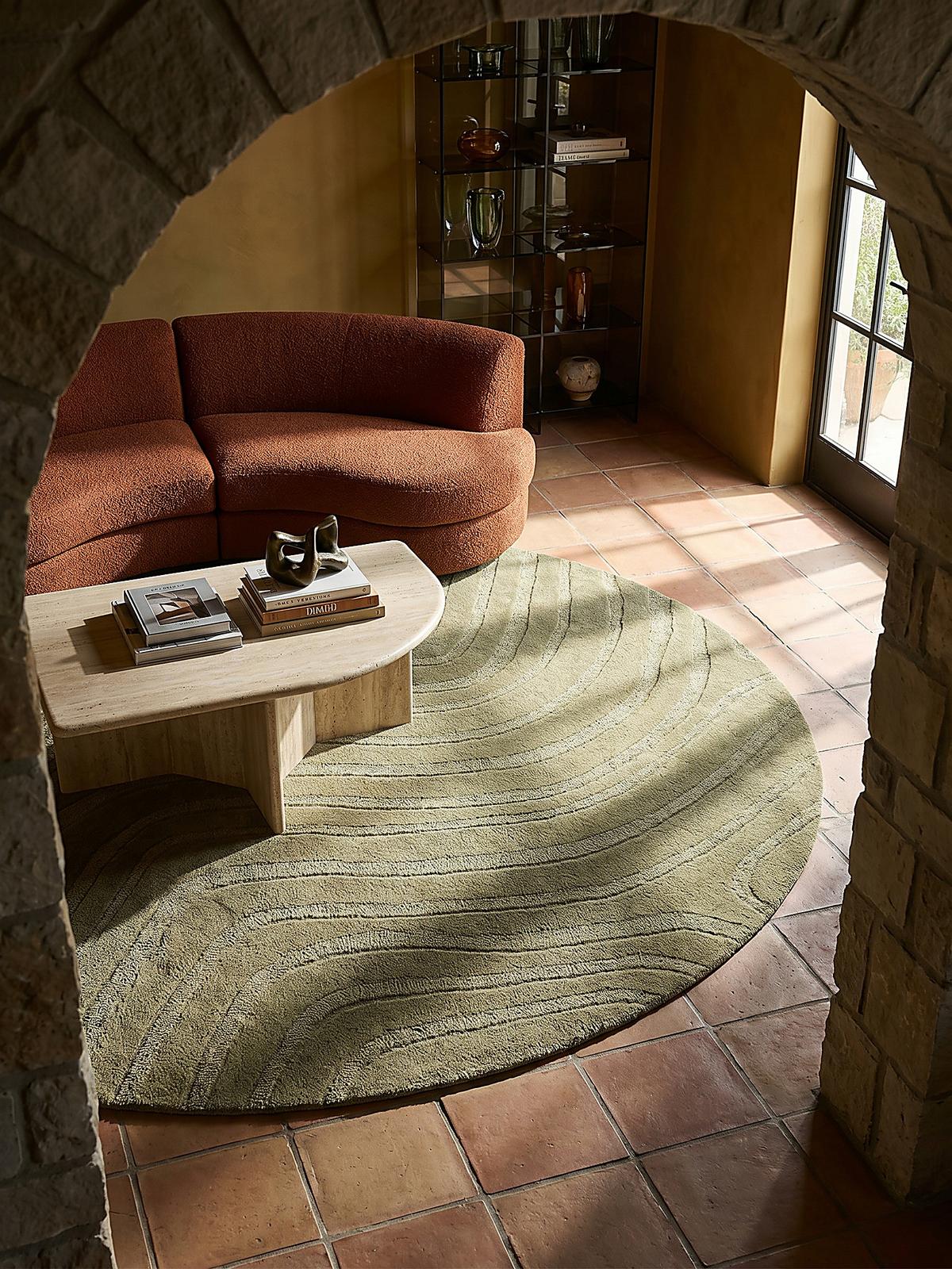 WOLLTEPPICH LEVEN, abstrakt, Olivegrün, Ø 160 cm - Grün, Textil (160/160cm) - KADIMA DESIGN