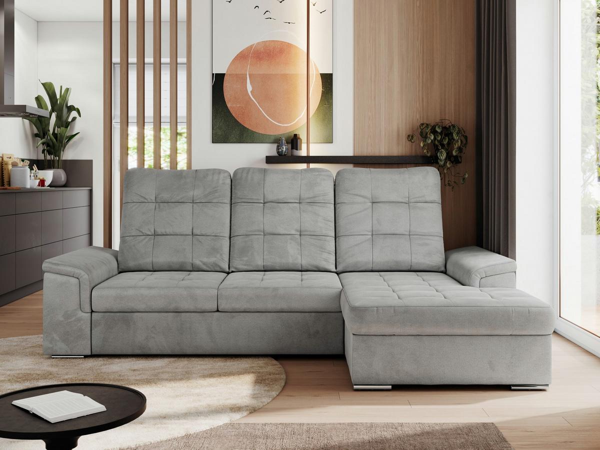ECKSOFA MADRITO L - Hellgrau Velorus - Rechts - Silberfarben/Hellgrau, Textil/Metall (256/160cm)