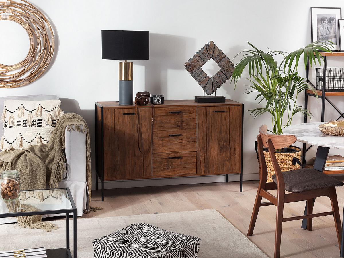 SIDEBOARD Dunkler Holzfarbton Tifton - Dunkelbraun/Schwarz, Holzwerkstoff (123/78/39cm) - Beliani