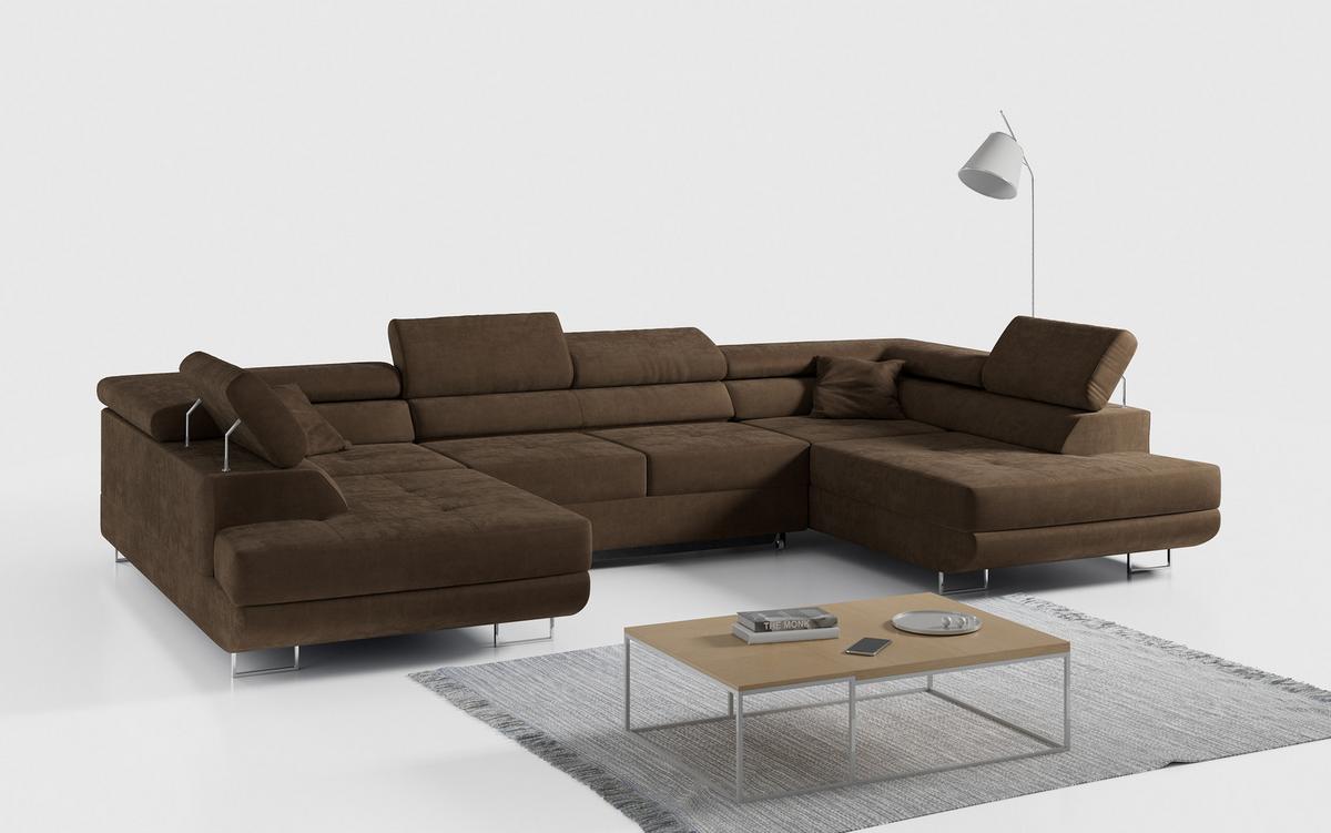 WOHNLANDSCHAFT GUSTAW U Braun Velvet - Silberfarben/Braun, Textil/Metall (340/55/205cm) - MKS