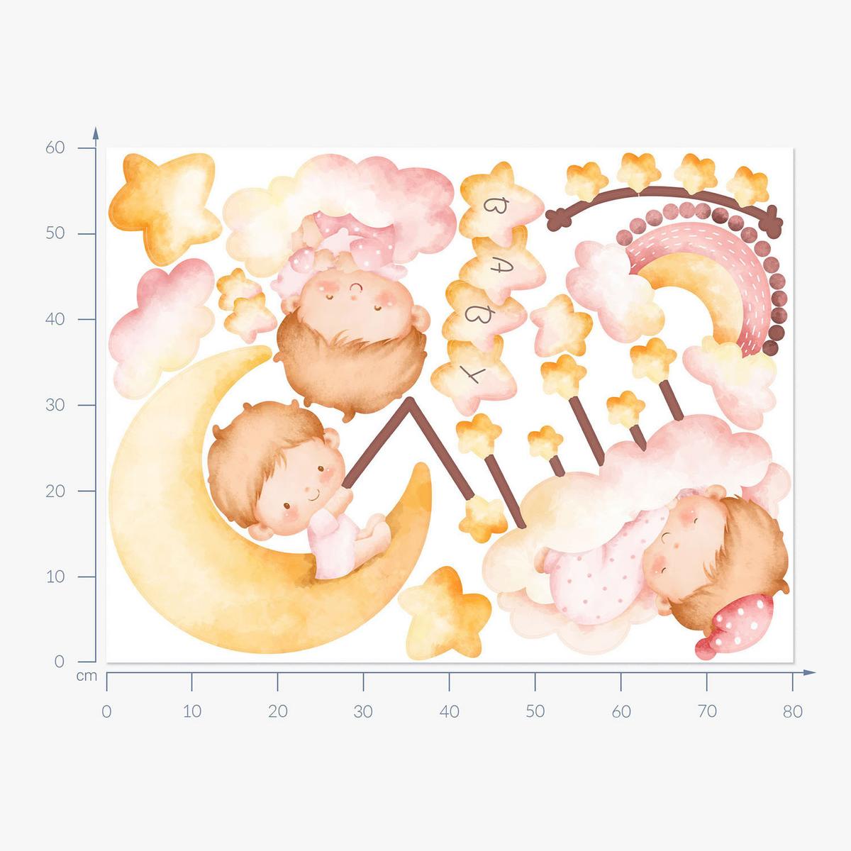 WANDAUFKLEBER 60x80cm - Babys auf den Wolken - Multicolor, Kunststoff (60/80/0.1cm) - Wallfluent