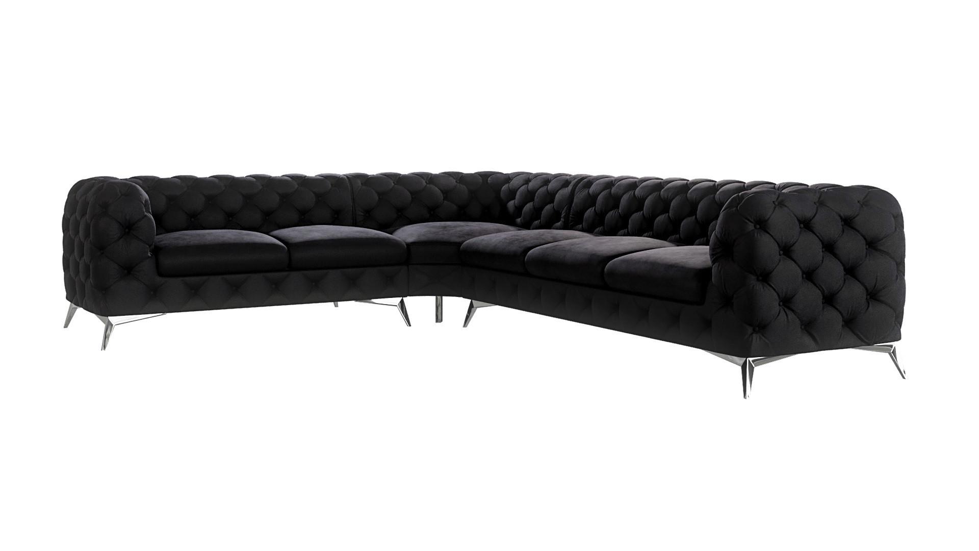ECKSOFA Chesterfield Laura Schwarz Samt - Silberfarben/Schwarz, Holz/Textil (323/264cm) - S-Style