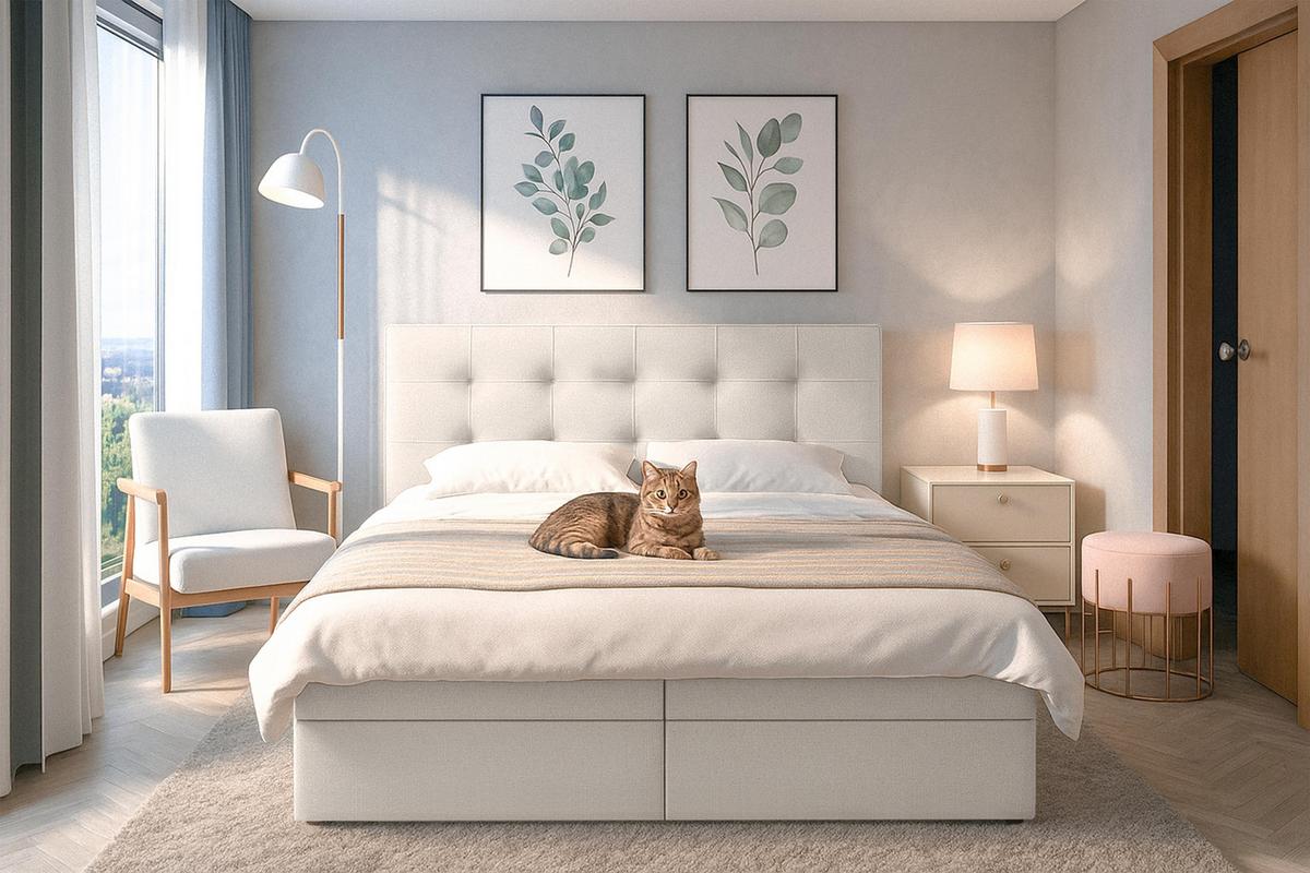 BOXBETT BELINAI 160x200 cm mit Bettkasten und Matratze - Beige + TOPPER - Beige/Schwarz, Holz/Holzwerkstoff (160/200cm) - AX Living