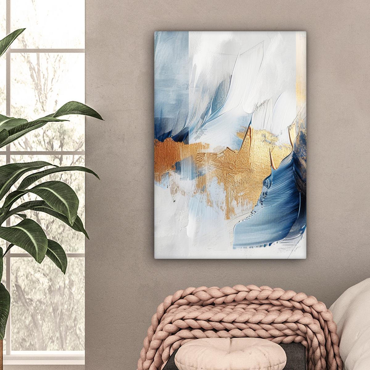 LEINWANDBILD Gold - Blau - Aquarell - Kunst - Modern Wanddeko Schlafzimmer 60x90 cm - Hellblau, Textil (60/90cm) - MuchoWow