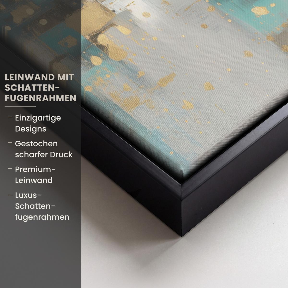 LEINWAND Bilder mit Rahmen - Abstrakt - Blöcke - Gold - Skyline - 70x50 - Beige, Textil (70/50cm) - MuchoWow