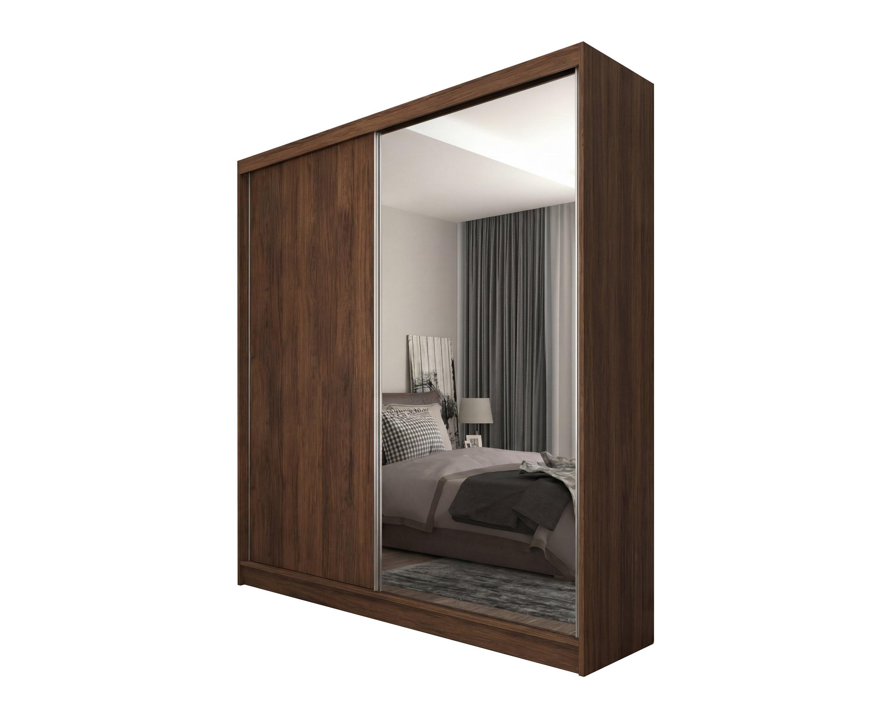 SCHWEBETÜRENSCHRANK PATRIZIA 200/216/61 cm Modern Kleiderschrank 2-türig mit Spiegel Nussbaumfarben - Nussbaumfarben, Holzwerkstoff (200/216/61cm) - MASSENO