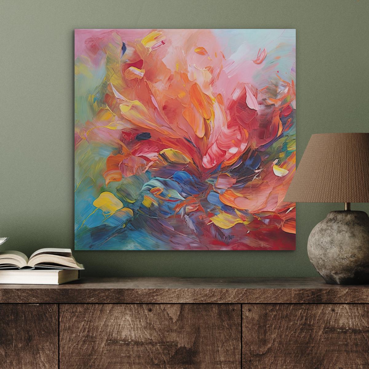 AKUSTIKBILD Ölgemälde - Kunst - Abstrakt - Farbenfroh Wandbilder 60x60 cm - Altrosa, Kunststoff (60/60/0.9cm) - MuchoWow