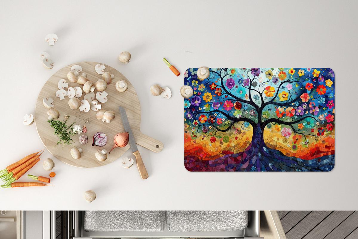 PLATZSETS 6er-Set Baum - Bunt - Blumen - Kunst - Abstrakt Tischunterlage 45x30 cm - Blau, Kunststoff (0.3/45/30cm) - MuchoWow