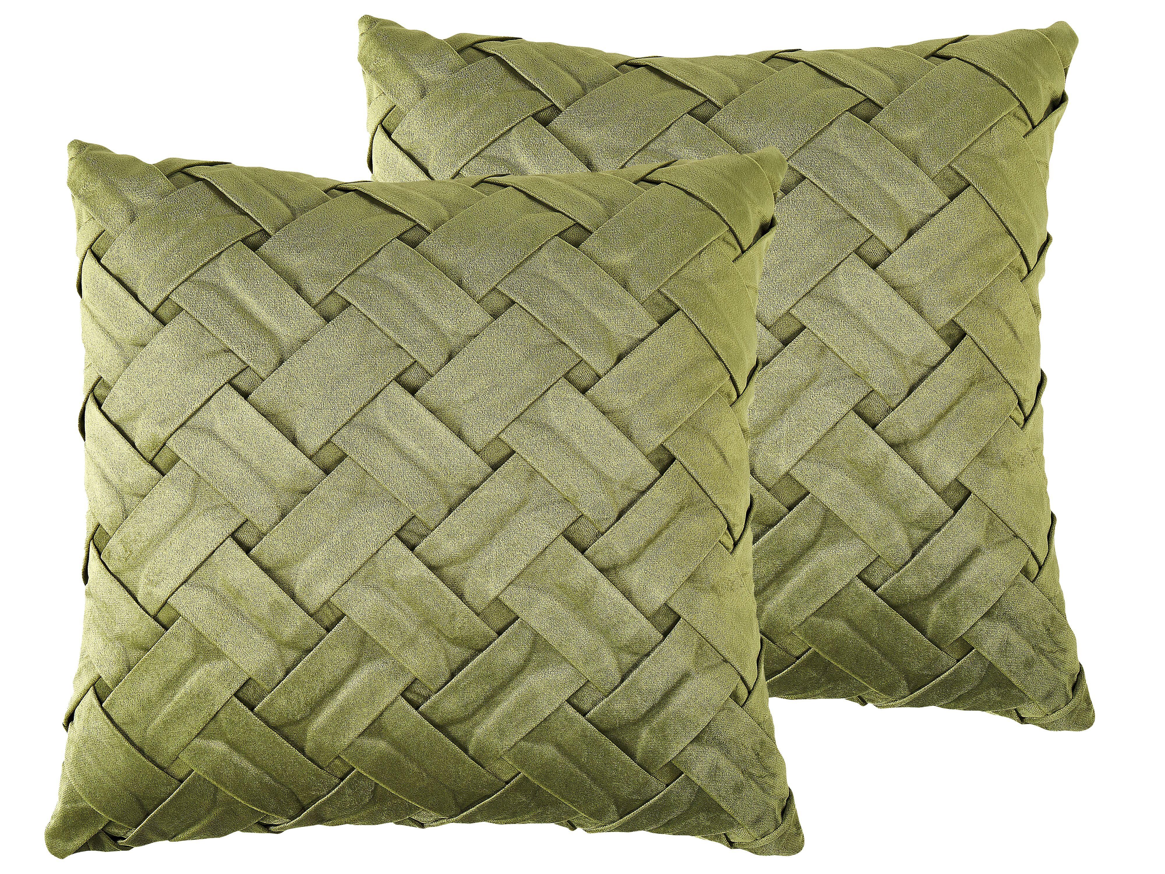 DEKOKISSEN 2er-Set Olivgrün 43/43 cm Narcissus - Olivgrün, Textil (43/43cm) - Beliani