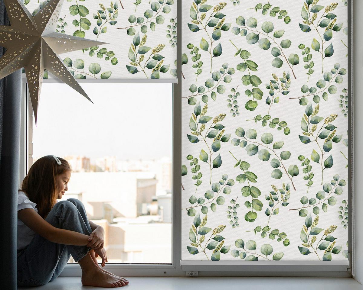 INNENROLLO - Fensterrollo - Rollo - 110x140 cm - Grüne Zweige - Grün, Kunststoff (110/140/0.5cm) - TULUP