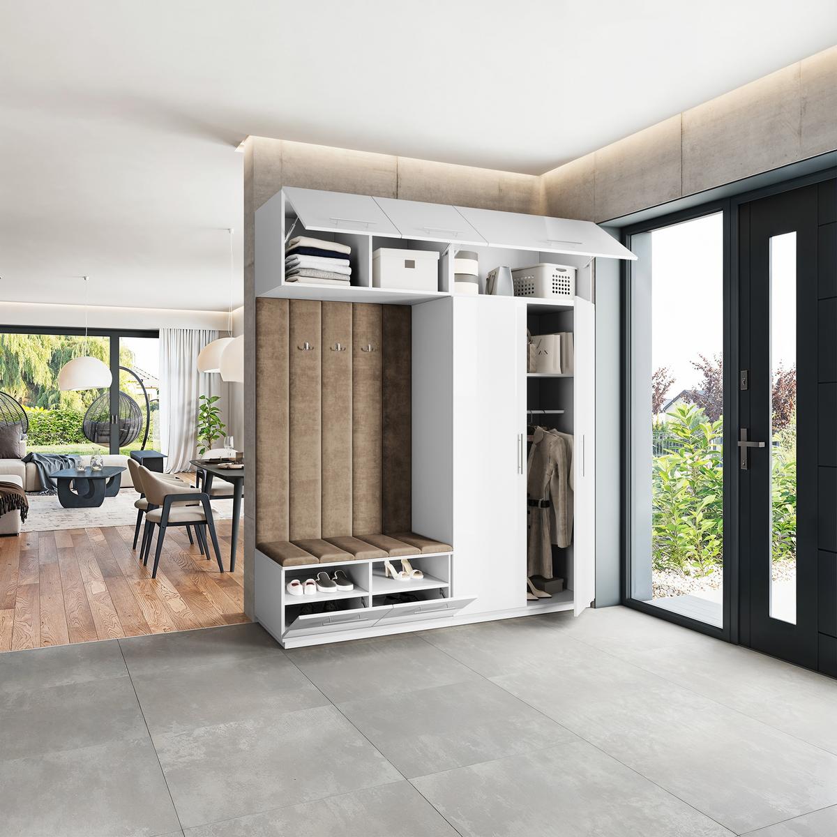GARDEROBENSCHRANK REMA 200/240/60 cm Modern Garderobe-Set Weiß - Weiß/Mokka, Holzwerkstoff (200/240/60cm) - MASSENO