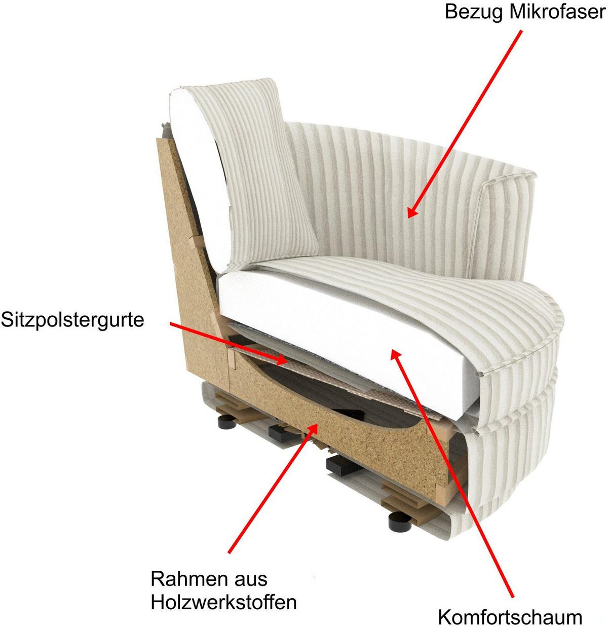 BIG-SESSEL Mega Cord grau Ø 95 cm 360° drehbar, inklusive Kissen - Grau, Holz/Kunststoff (95/77/95cm) - Furn.Design