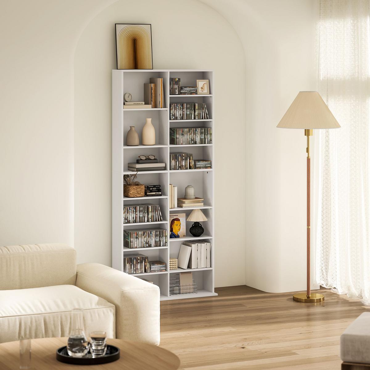 CD DVD Blueray Regal CD-Ständer mit 18 Fächern fürs Wohnzimmer Weiß - Weiß, Karton (24/175/78.5cm) - HOMCOM