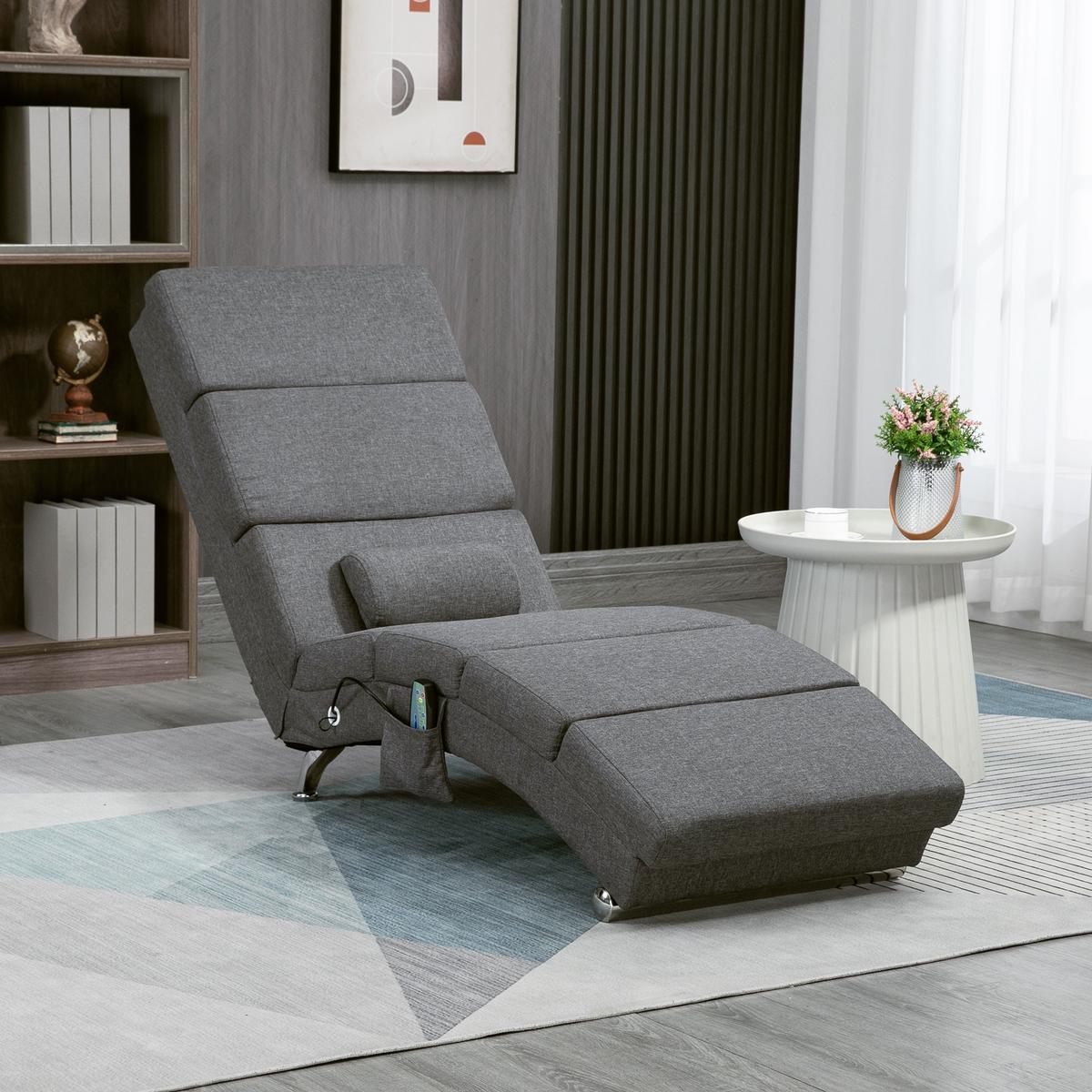 BODENSTUHL, Massagesessel Relaxsessel Liegesessel mit Fernbedienung - Dunkelgrau/Silberfarben, Textil/Metall (56/84/168cm) - HOMCOM