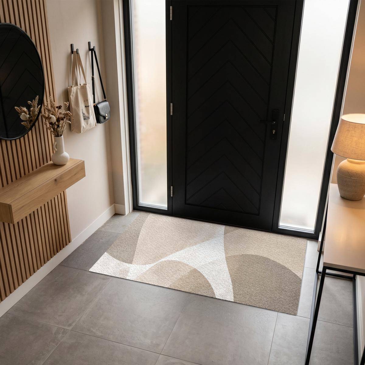 FUSSMATTE Glatte Oberflächen - Harmonisch - Wellenförmig Schmutzfangmatte 150x90 cm - Beige, Kunststoff (150/0.4cm) - MuchoWow