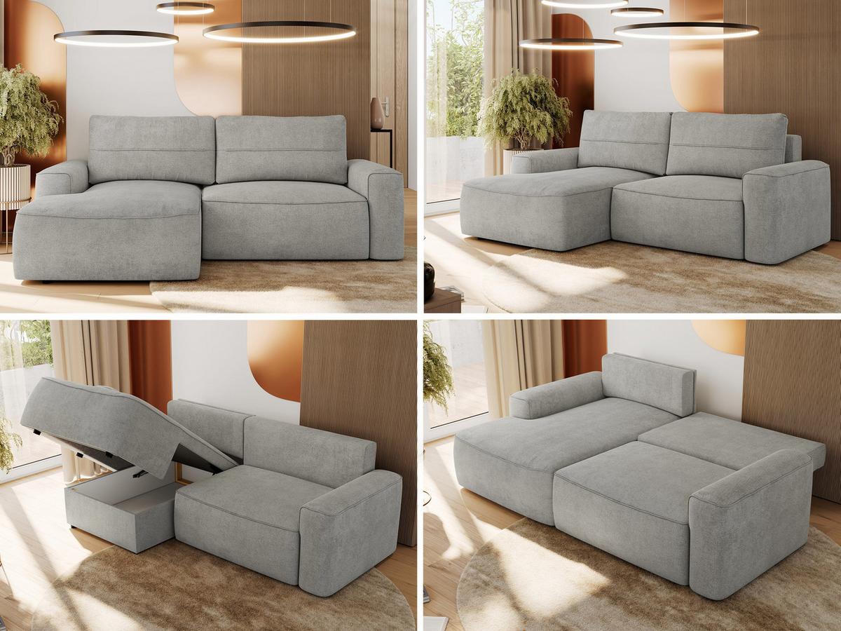 ECKSOFA BELLUNO L Hellgrau Strukture - Links - Hellgrau/Schwarz, Textil (144/233cm) - MKS