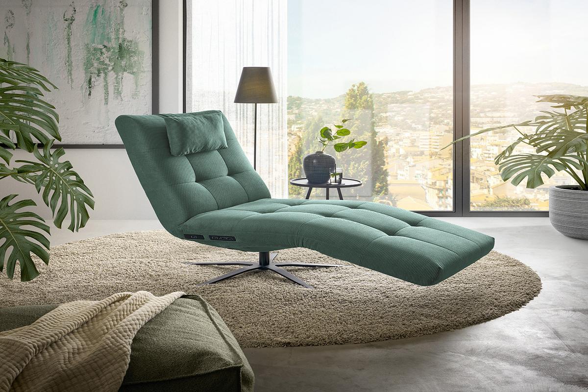 RELAXLIEGE LETICIA Smaragdgrün Cord Drehbar (360°), Relaxfunktion - Smaragdgrün/Schwarz, Textil/Metall (82/115/156cm) - KAWOLA
