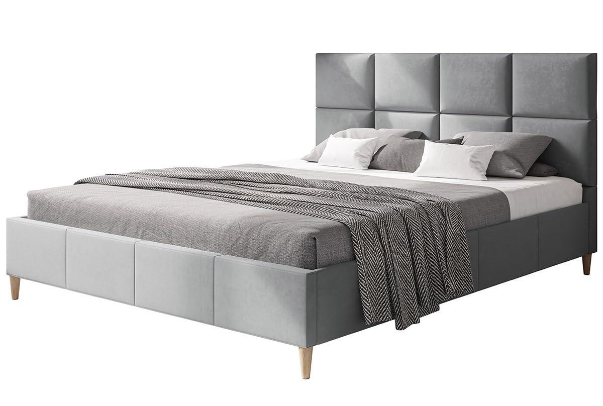 POLSTERBETT LUX Roma mit Kopfteil, 140 x 200 cm, Doppelbett mit Lattenrost aus Holz, Velourstoff Hellgrau, Füße in Farbe: Braun - Hellgrau, Holz/Textil (140/200cm) - Alpi-Möbel