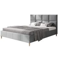 POLSTERBETT LUX Roma mit Kopfteil, 140 x 200 cm, Doppelbett mit Lattenrost aus Holz, Velourstoff Hellgrau, Füße in Farbe: Braun - Hellgrau, Holz/Textil (140/200cm) - Alpi-Möbel
