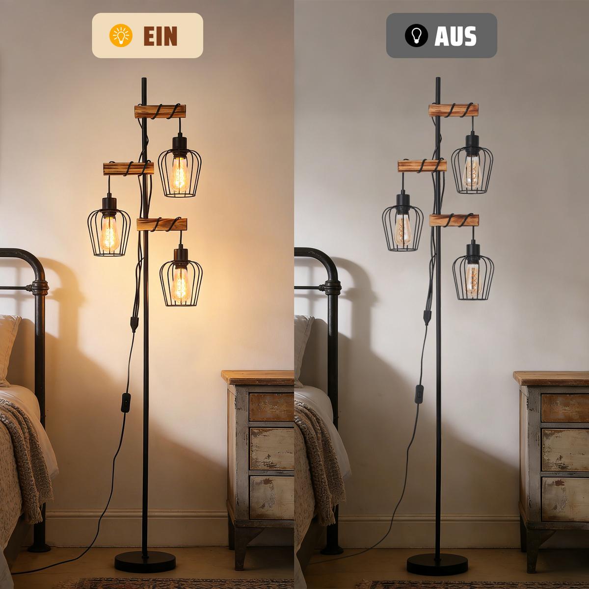 STEHLAMPE Telven 16/14/162 cm - Schwarz/Braun, Holz/Metall (16/14/162cm) - ZMH