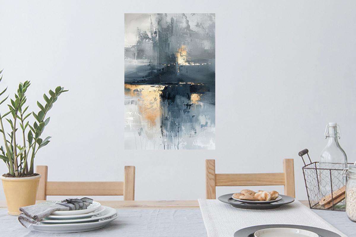 WANDTATTOO Kunst - Grau - Gold - Abstrakt Wandbild 40x60 cm - Dunkelgrau, Kunststoff (40/60/0.1cm) - MuchoWow