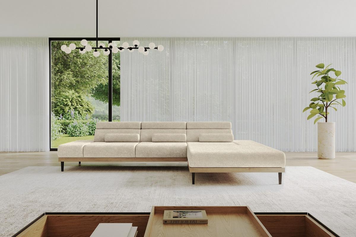 ELEKTRISCHES ECKSOFA Rechts MONA 316x205x85 Creme Velours - Creme, Holzwerkstoff/Textil (316/205cm) - ALTDECOR