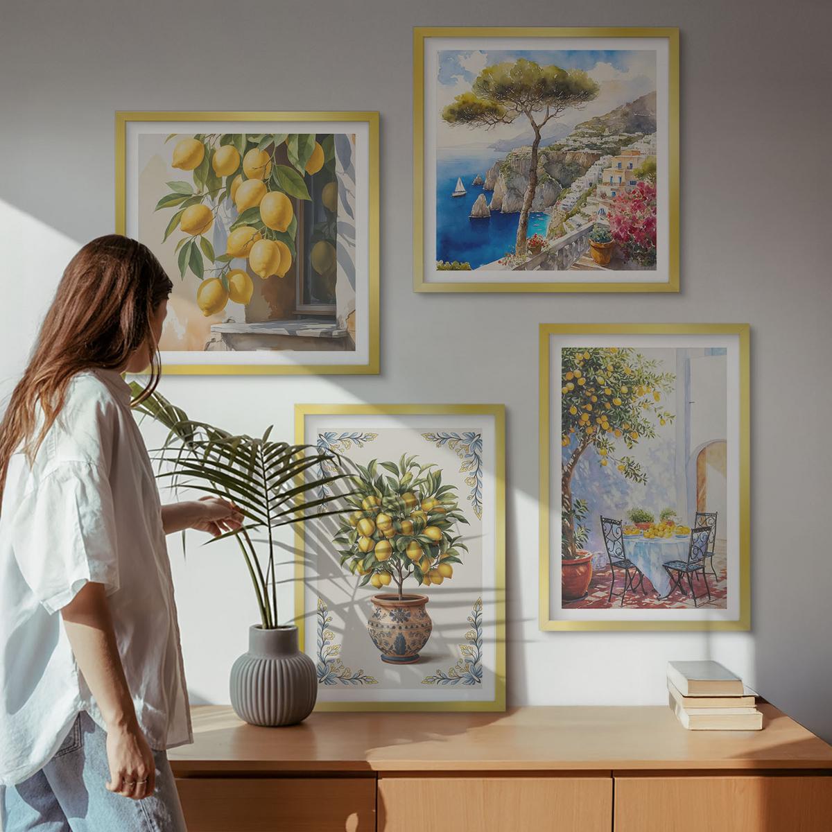 BILDER SET 4er Set - 50x50 cm & 40x60 cm Goldrahmen - Zitronenbäume in der Sonne - Goldfarben, Kunststoff (50/50cm) - TULUP