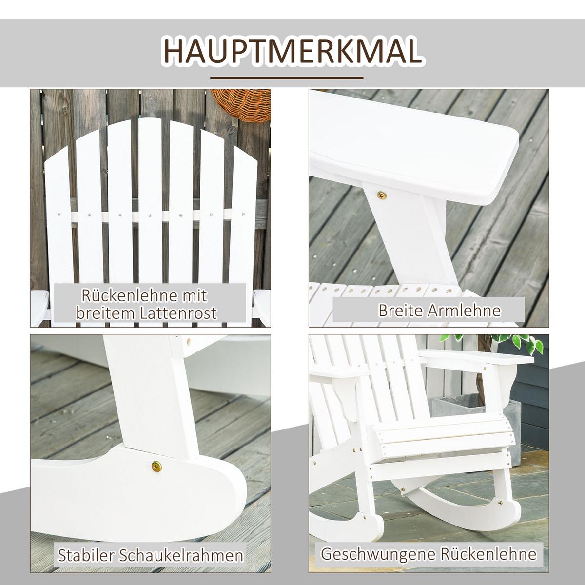 ADIRONDACK Gartenstuhl Schaukelstuhl Schaukelsessel Balkonstuhl Weiß - Weiß, Holz (94/97/77cm) - Outsunny