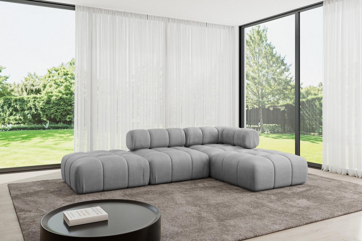 ECKSOFA modulares Sofa Kerru-L1 - 285x190x70 cm Hellgrau Velours - Hellgrau, Holzwerkstoff/Textil (285/190cm) - ALTDECOR