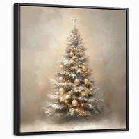 LEINWAND Bilder mit Rahmen - Weihnachten - Weihnachtsbaum - Schnee - Kunst - 50x50 - Champagner, Textil (50/50cm) - MuchoWow