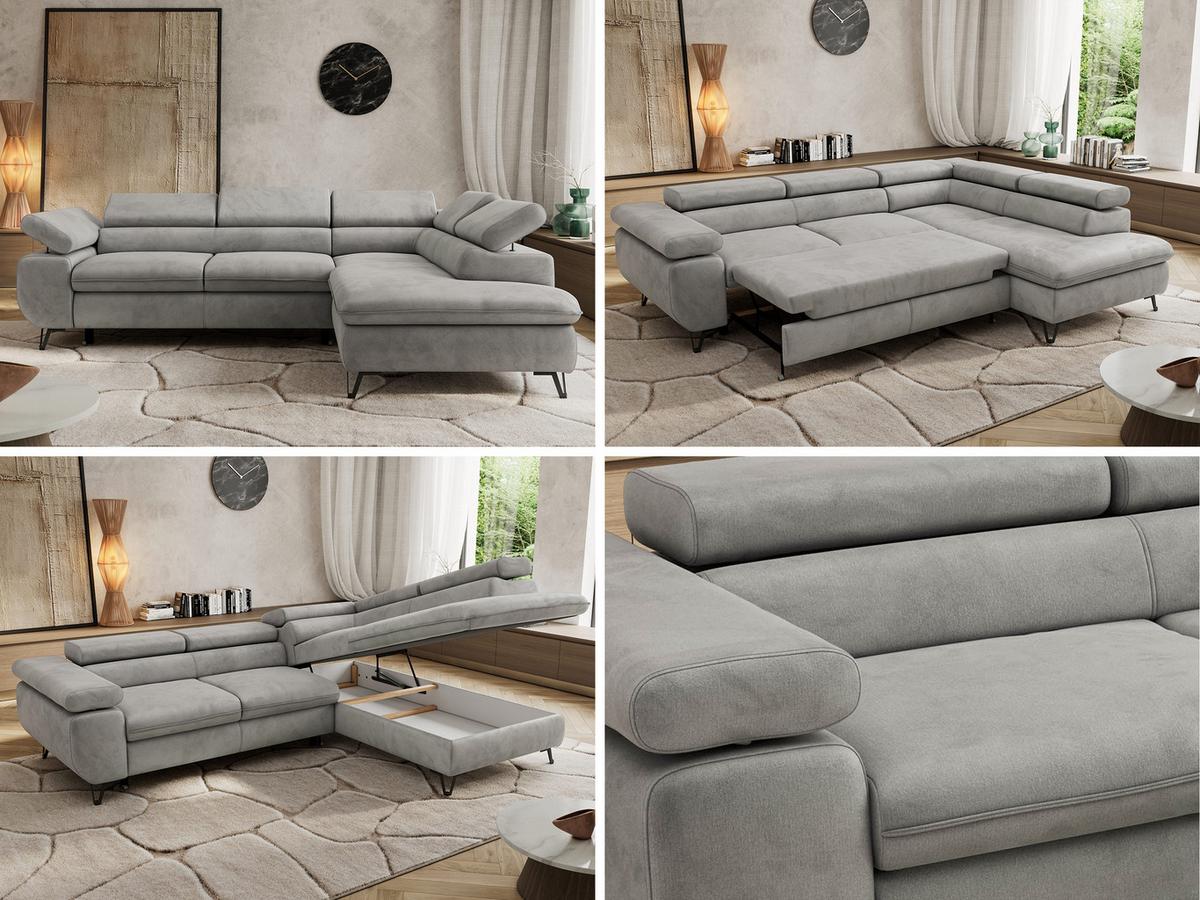 ECKSOFA PABLO L Hellgrau Velvet - Rechts Seite mit T25 Topper - Hellgrau/Schwarz, Textil/Metall (273/208cm) - MKS