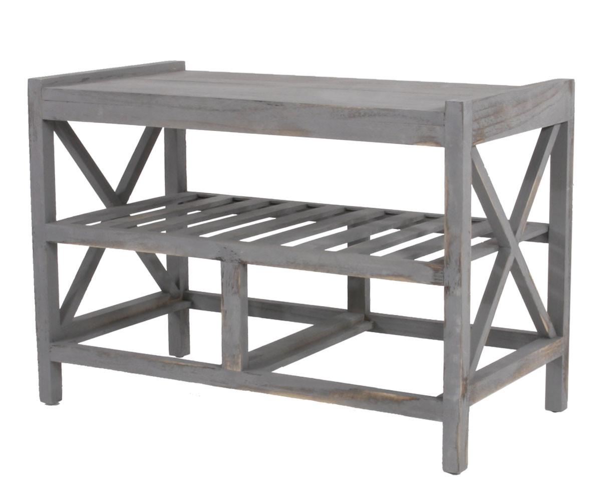 SCHUHREGAL SITZBANK Grau, Cremeweiß - Weiß/Grau, Holz (65/45/34cm) - MCW